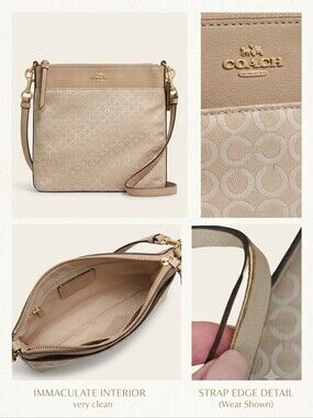 ​COACH Beige Signature Jacquard File Crossbody Purse Bag